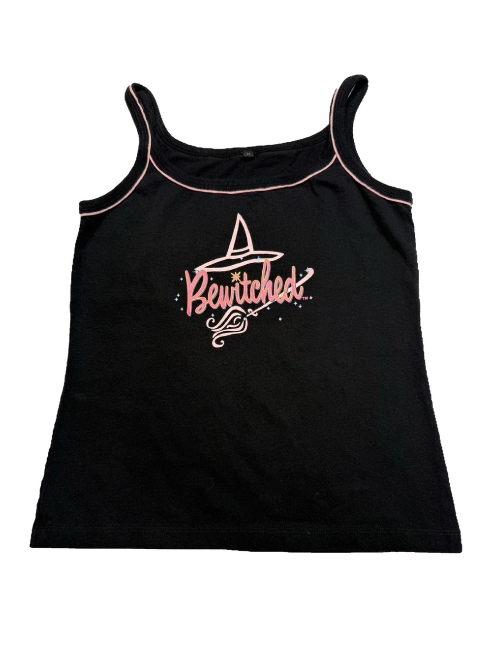 Black Fitted Pink Trim Bewitched Graphic Cami Tank Top M